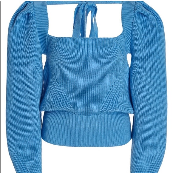 Anna October Rachel Tie-Accented Wool-Knit Sweater blue size large - Picture 4 of 8